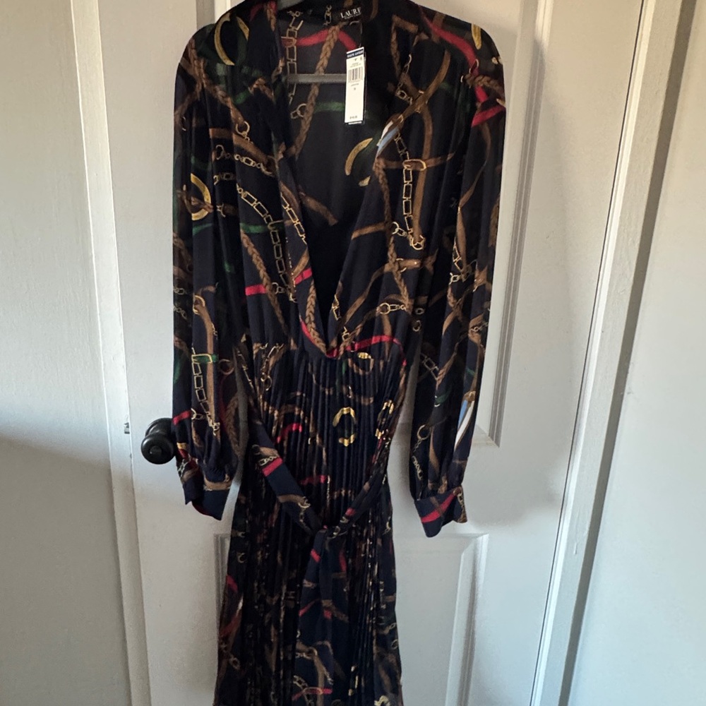 Ralph Lauren Black Chain Print Long Sleeve Dress